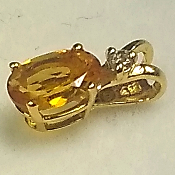 Mini 14KT Gold Oval Citrine & Diamond Vntg Charm / Pendant Clyde Duneier - Picture 5 of 5